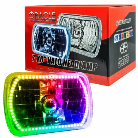 ORACLE LIGHT Sealed Beam 7 x 6 Rectangular Chrome Housing H6054 LED ColorSHIFT Halo Single 6908-333
